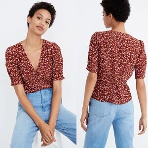 MADEWELL‎ Silk Button-Sleeve Top in Spring Prairie Sz 0